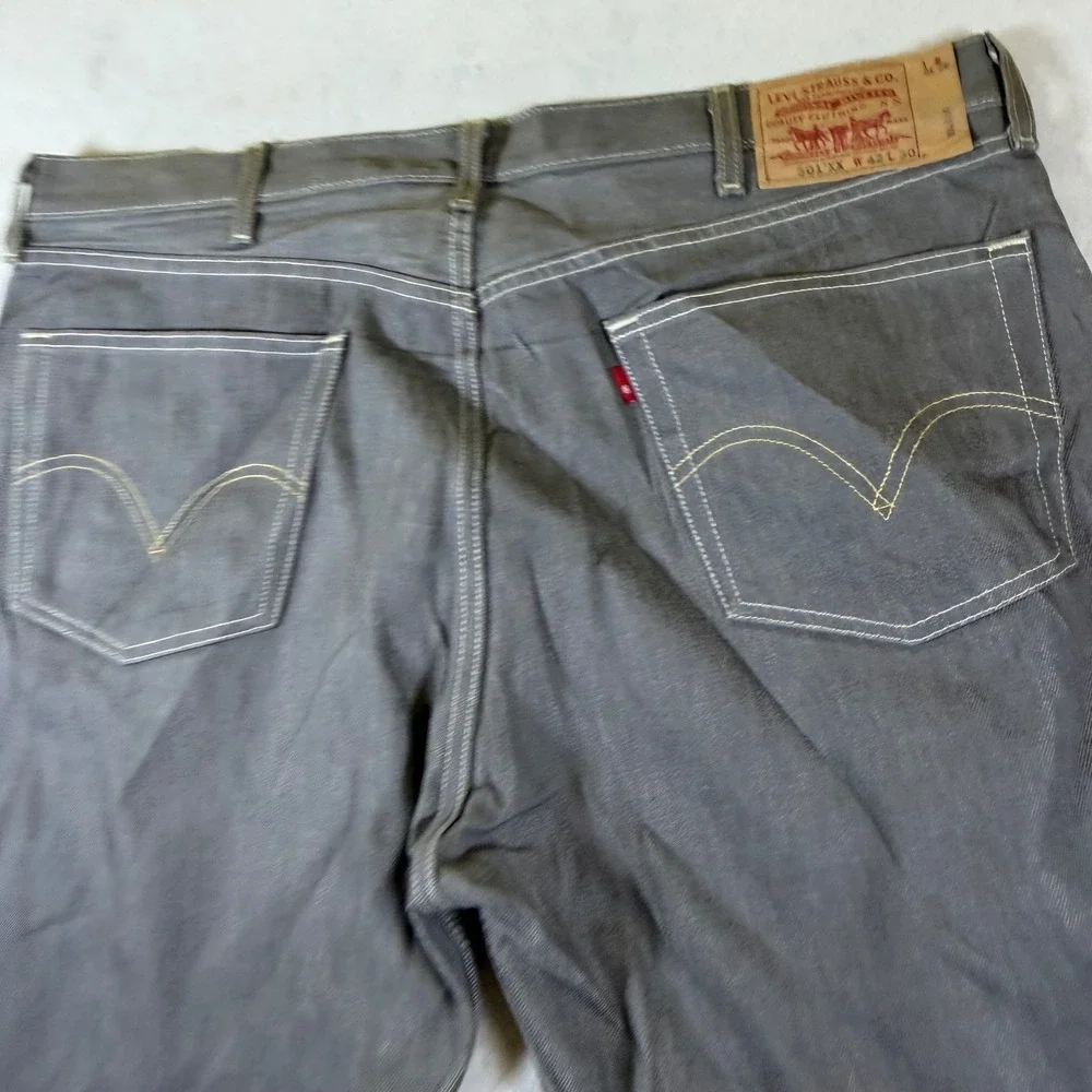 Levi Strauss 501 XX Mens Grey Contrast Stitch Straight Leg Denim Jeans 42x30